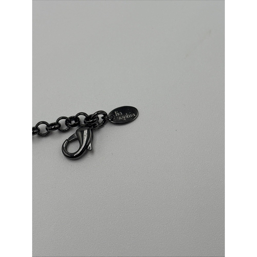 Lia Sophia Necklace Choker Black Beads 16" Inch Gun Metal GrayRare Discontinued - Picture 7 of 13